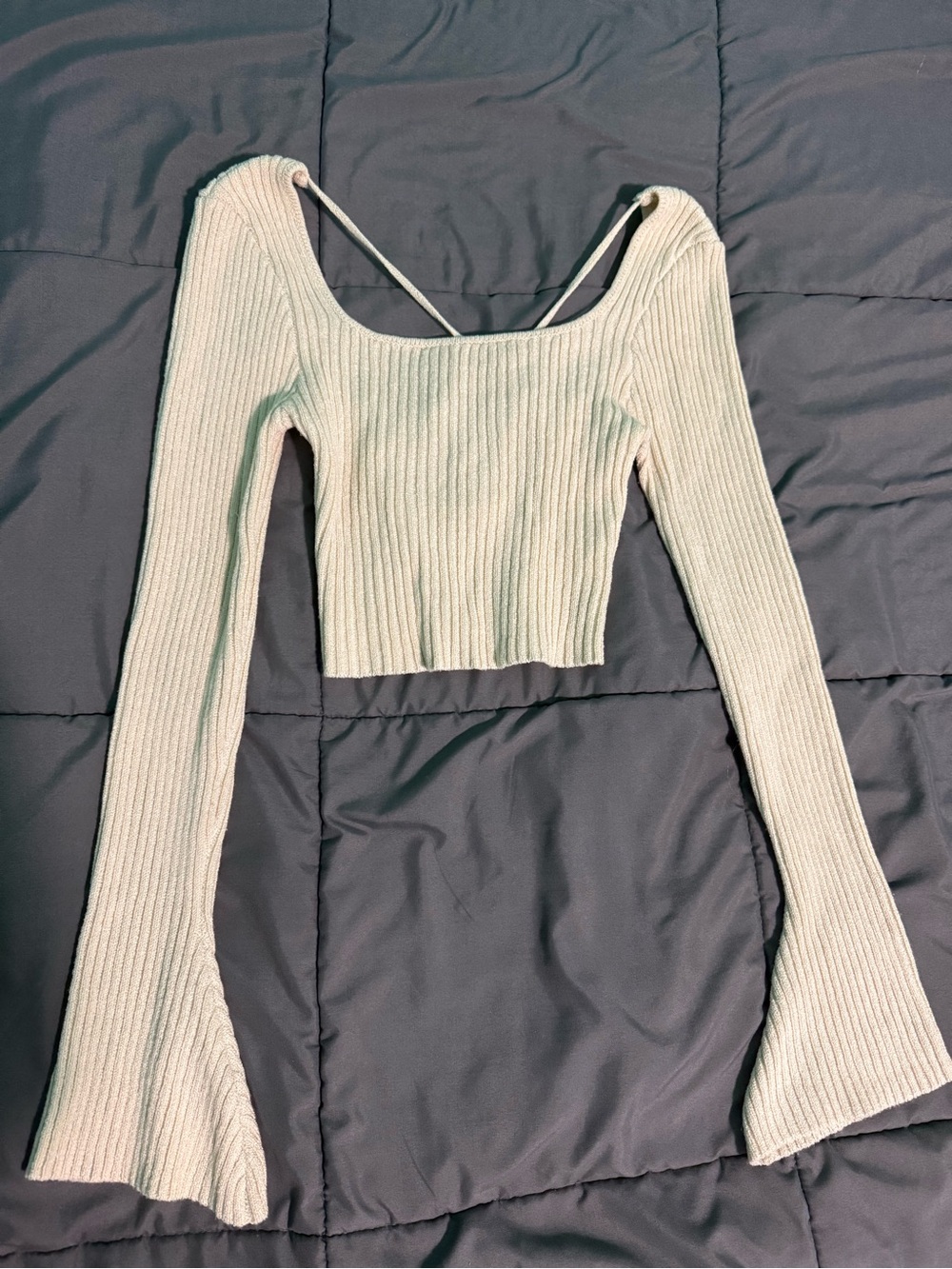Princess Polly Cream Knit Bell Sleeve Tie Back Matching Set Top Size 4